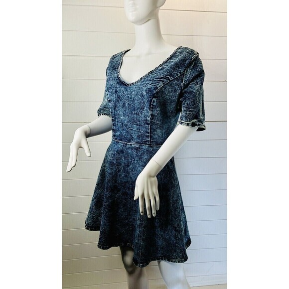 Charlotte Russe Vintage 1980's Acid Wash Skater Dress Large Grunge Cowgirl Boho - Picture 1 of 10